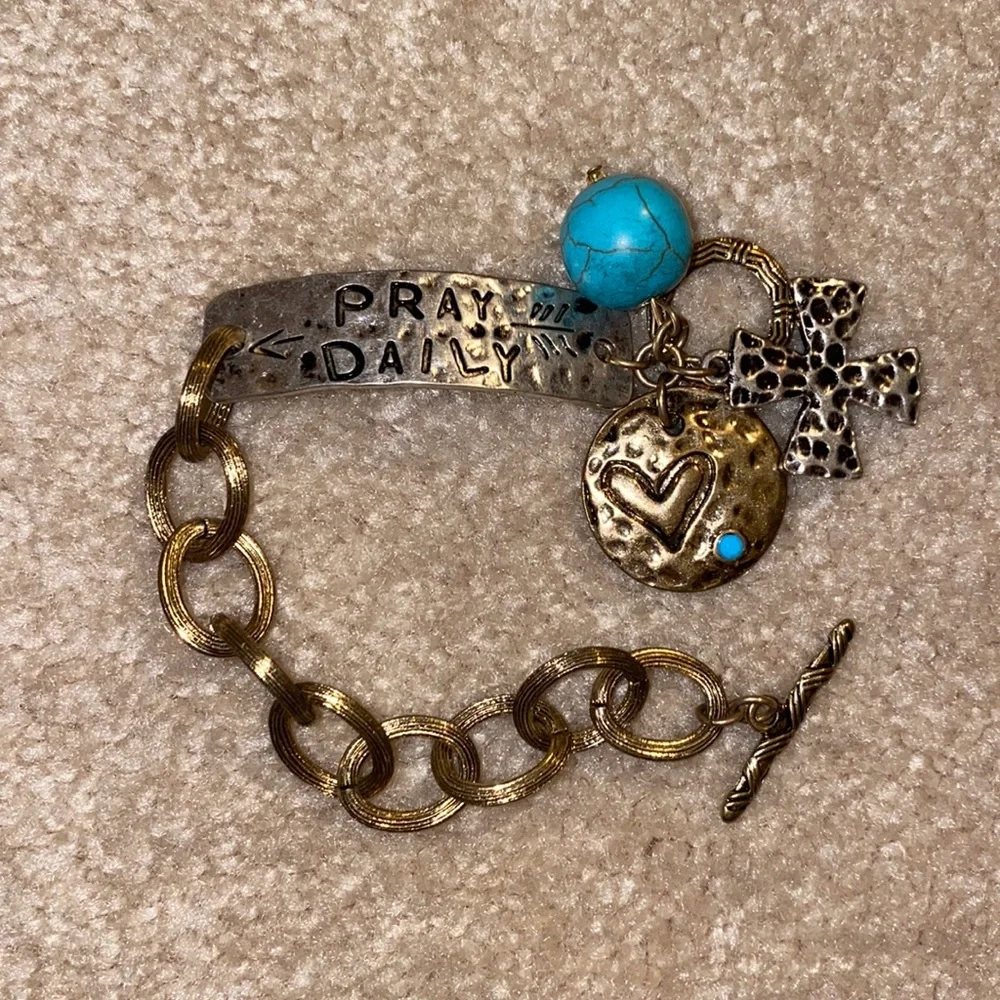“Pray Daily” womens bracelet with turquoise bead